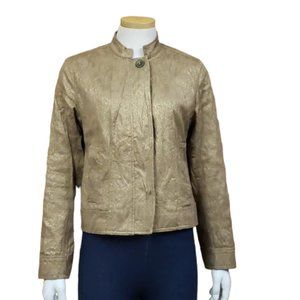 Chico’s Jacket Sz 0 Tan Metallic Button Long Sleeve Career Casual Layering